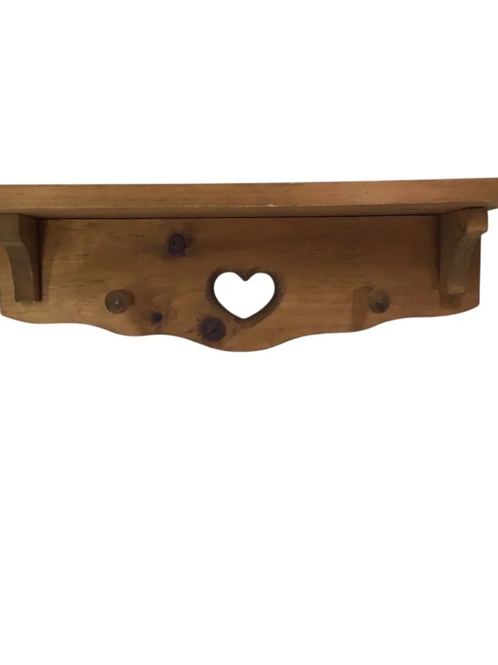 Vtg Wooden Heart Cutout Shelf w/Pegs Plate Rail6